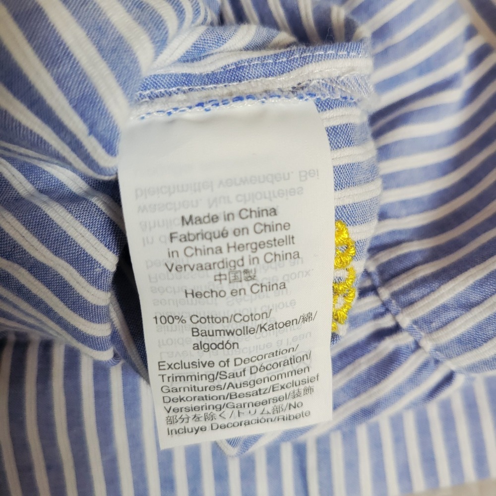 J Crew Striped Wrap Front Top Embroidered Pineapples L 100% Cotton - Picture 8 of 8
